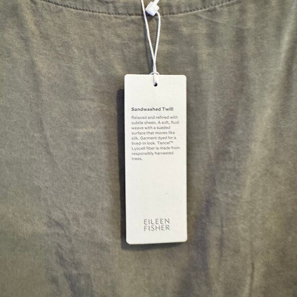 New Eileen Fisher Sandwashed Twill Box-Top Green Side Slit 3/4 Sleeve Sz XL - Picture 4 of 8
